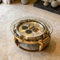 Table basse de style montre créative personnalisée, cadre en fibre de verre, mobilier d'intérieur de luxe doré, grand bureau rond pour canapé
