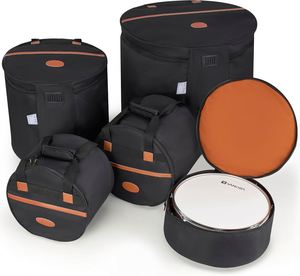 Juego de 5 fundas para batería para tom de 10'', tom de 12'', caja de 14'', tom de suelo de 16'', bombo de 22'', estuches de viaje con acolchado grueso para protección de la batería - Product Image 1