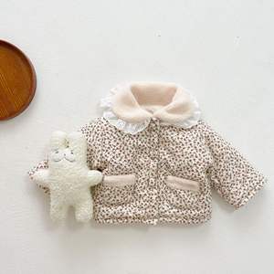 Vestes d'hiver en gros pour enfants, manteaux en fourrure pour filles, parkas, tenues pour bébés, vêtements coréens en coton à fleurs, 0616Ak3778 - Product Image 2