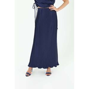 Women's Elegant Pleated Long Satin Skirt by Soul - Stylish Navy Blue A-Line Design for Special Occasions and Everyday Wear - Product Image 4