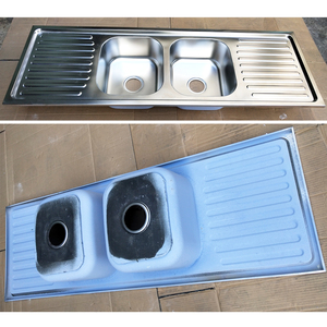 Lavello in Acciaio Inox a Doppia Vasca 1500x500mm con Due Gocciolatoi Senza Rubinetto Design Moderno Installazione Sopra Piano - Product Image 6