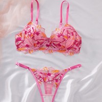 Ensemble de lingerie sexy en dentelle brodée, sous-vêtements ultra fins, rouge rose, transparent, ensembles exotiques pour femmes