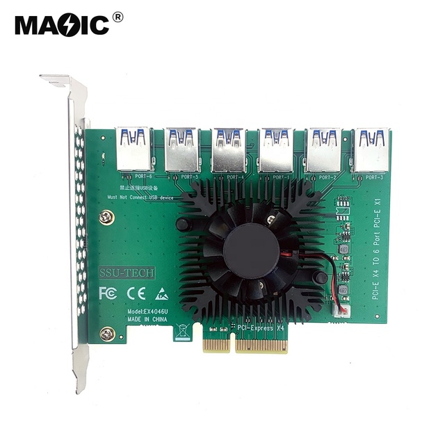 Pci Express X4 1 to 6 Port Slot Gpu Expansion Card Pci-e Adapter 4x to 16x Pcie 1 to 6 Usb 3.0 Extender Pcie Splitter Riser Card