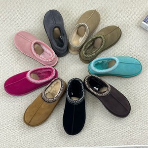 Mules ethniques tissées pour femmes, en daim véritable, doublées de peau de mouton, chaudes pour l'hiver - Product Image 1