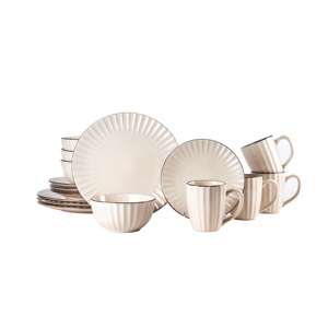 Semtember Promotion Golden Beige Stone Tool Embossed Tableware <b>Set</b> High End Premium Ceramic <b>Set</b> Safety Tableware <b>Set</b> - Product Image 1