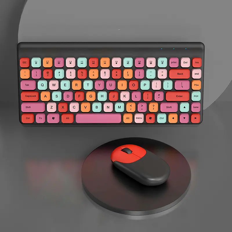 Kombo Keyboard Mouse Fleksibel, Mesin Ketik Retro Mini Nirkabel Warna-warni Portabel Desain 86 Tombol