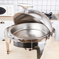 Réchaud à soupe Bell Dome en acier inoxydable avec couvercle en verre, 6L, argent, rond, pour fêtes, hôtels, chauffe-plats modernes