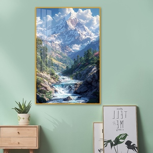 ภาพศิลปะติดผนังลายภูเขาหิมะและลำธารคริสตัลพอร์ซเลน - ภาพวาดทิวทัศน์ขนาด 40x60 ซม. สำหรับตกแต่งห้องนั่งเล่น - Product Image 3