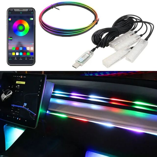 Car Interiors LED Ambient Light Streaming Phantom Mood Light Acrylic USB Colorful Hidden Free Modification General Purpose
