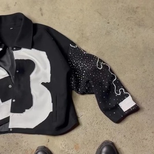 เสื้อแจ็คเก็ตบอมเบอร์ฮิปฮอป คอปกพับได้ ลายกราฟิกแบบนามธรรม สไตล์สตรีทแวร์ สำหรับผู้ชาย ลำลอง ซิปแบบสั่งทำพิเศษ - Product Image 2