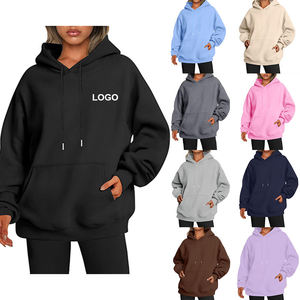 Sweat-shirt à capuche en molleton pour femme, col rond, avec logo personnalisé, pull à capuche oversize pour femme - Product Image 3