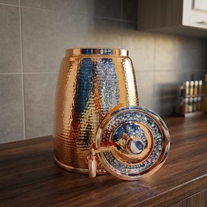Premium Hammered Pure <b>Copper</b> Water Dispenser with Tap 8L Large Capacity Storage Pot Luxury Hotel Countertop Beverage Server - Product Image 2