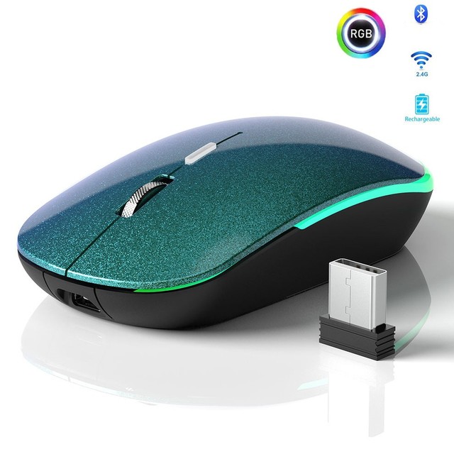 LED Wireless Mouse Slim Silent Mouse 2.4G &BT Rechargeable Wireless Computer Mouse for Laptop, Mac-Book,Pad, Chromebook