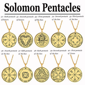 Pendentif en or avec sceau de Salomon, amulette Jupiter, Mars, Mercure, Lune, Saturne, Soleil, Vénus - Product Image 3