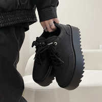 Baskets noires à plateforme pour hommes, chaussures décontractées à semelle épaisse, semelle extérieure en zigzag, confortables, à lacets, pour le streetwear