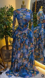 เดรสยาวพิมพ์ลายแขนยาวสำหรับผู้หญิง - ชุดเดรสผ้าตาข่ายโปร่งบาง กระโปรงพลิ้วไหว ชุดราตรี ชุดเดรสแฟชั่นสำหรับผู้หญิงแอฟริกัน - Product Image 2