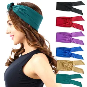Women's knotted hair band, European and American new yoga sports headband elastic rabbit ear wide-brimmed scarf