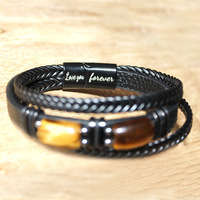 Bracelet en pierre œil de tigre naturelle pour homme, fermoir magnétique, cordon en cuir multicouche, vente chaude