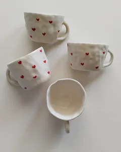 2024 Couple Lover Gift Porcelain Coffee Tea Cup Custom Logo Printed Heart Ceramic Valentines Day Mug