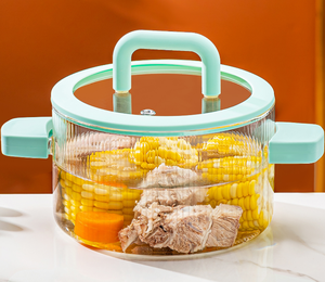 Marmite en <span class=keywords><strong>verre</strong></span> de 1800ml marmite résistante à la chaleur antiadhésive claire batterie de cuisine soupe alimentaire avec poignée et <span class=keywords><strong>couvercle</strong></span> en silicone coloré - Product Image 6