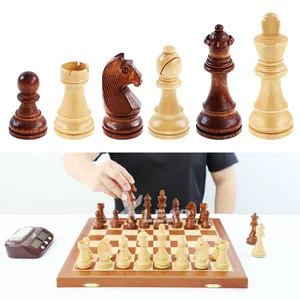Atacado 9.7cm 3.8 inch rei torneio peça de xadrez de madeira pesados triplo ponderada 34 piezas de ajedrez xadrez conjunto pedaço