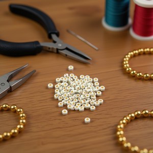 ILAN Abalorios 4x7mm Bianco con perline a stella dorata per la creazione di gioielli - Product Image 3