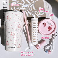 Bouteille d'eau isotherme à double paroi de 500 ml avec couvercle à double ouverture, cordon de transport, mignonne tasse scolaire pour filles et femmes