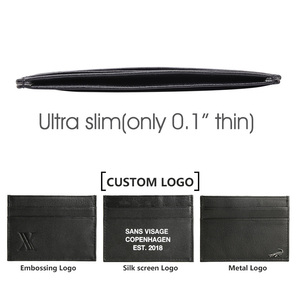 PULIZIA E RIASSETTO Uomo Logo Personalizzato Doppio Lato Sottile <span class=keywords><strong>Nero</strong></span> del Cuoio Genuino del Supporto di Carta di Credito Titolare Della Carta - Product Image 4