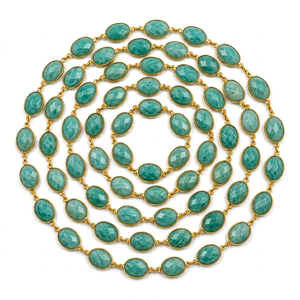 Amazonite naturelle de forme ovale, facettée, avec chaîne à facettes, vendue au mètre - Product Image 1