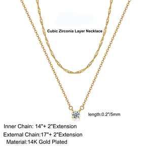 Simple Hypoallergenic Women's Stainless Steel Double Layer CZ Zircon Necklace 14K Gold Plated Wave <b>Cross</b> <b>Chain</b> Trendy Style - Product Image 2