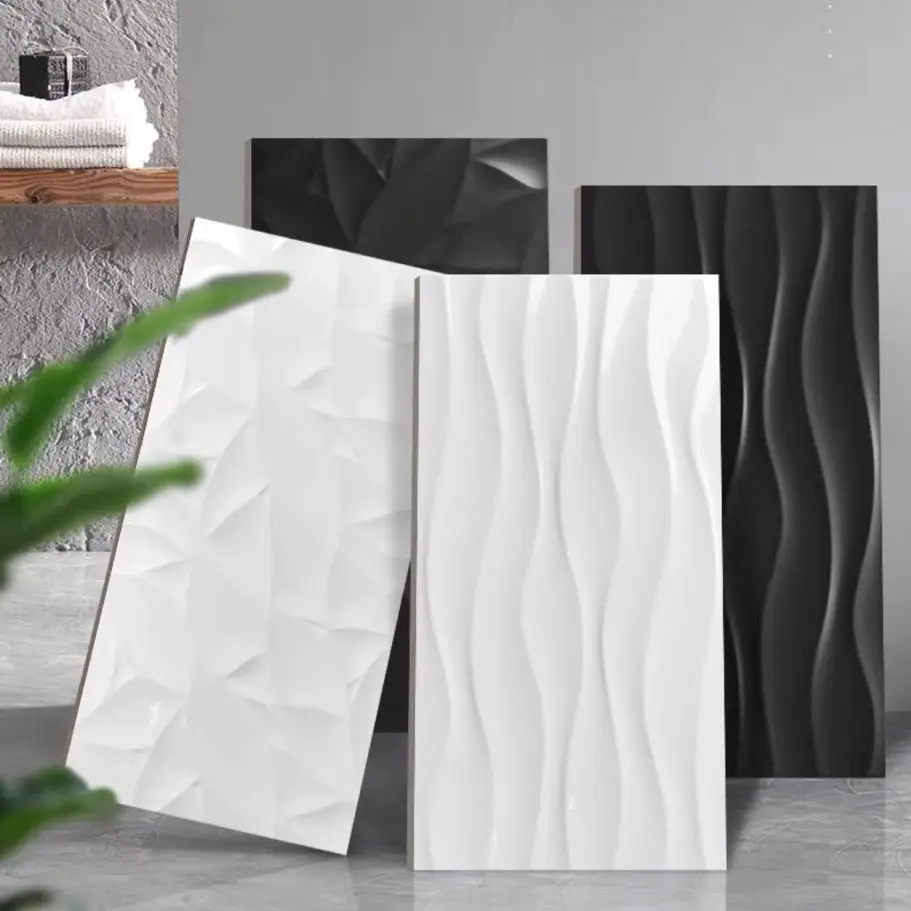 300x600 decorativo 3D onda puro bianco e nero di ceramica mattonelle della parete bagno