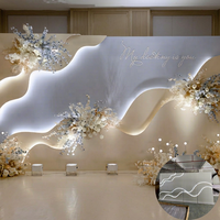 Latar belakang pernikahan Modern halus bentuk gelombang putih lampu LED akrilik PVC 3D latar belakang Panel dinding berdiri