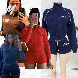 2026 Valentinstag Damen Baumwoll-Reißverschlussjacke und Schlaghosen-Set mit individuellem Logo, rosa Zweiteiler Damenbekleidung - Product Image 6