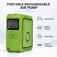 Pompe à air portable rechargeable haute pression 150 PSI, mini gonfleur de pneus numérique, charge Type-C, arrêt automatique pour vélo et moto