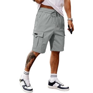 2025 hommes sportif décontracté Cargo Shorts XXS taille classique cordon taille élastique plaine teint velours côtelé avec Logos et poches - Product Image 1