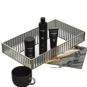 ถาดเก็บเครื่องสำอางแบบชั้นเดียวทันสมัย ทำจากแก้ว ดีไซน์สวยงาม กล่องอโรมาเธอราพีสำหรับวางบนโต๊ะในห้องนั่งเล่น ใช้เป็นที่วางกระเป๋าได้ - Product Image 1