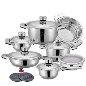 Cooking-Thermal Tombol Kontrol Stainless Steel Lapisan 18Pcs Peralatan Masak Set