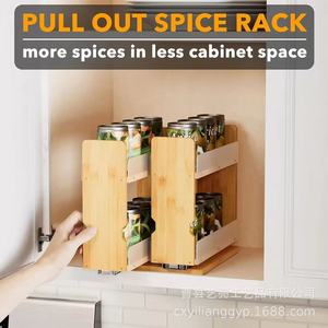 Wooden Kitchen <b>Spice</b> <b>Rack</b> 2 Tier <b>Rotating</b> Standing Type Condiment Storage Organizer Rectangle Shape Food Container - Product Image 5