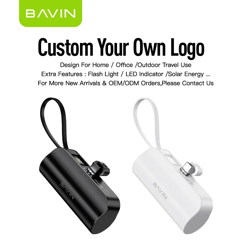 BAVIN Custom High Quality 5000MAH Portable Mini Outdoor Travel Cell Mobile Phone Power Bank With USB Cable