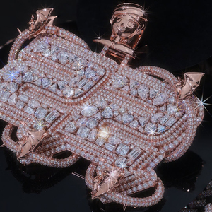 Pendentif personnalisé pour homme avec double numéro 22 en or rose, <span class=keywords><strong>argent</strong></span> sterling <span class=keywords><strong>925</strong></span>, diamant Moissanite VVS, chaîne cubaine à maillons lettres sertie de diamants - Product Image 3