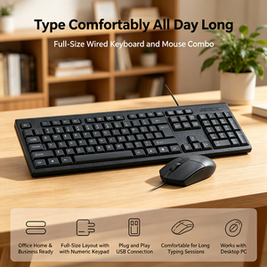 Clavier pleine taille 104 touches, combo clavier et souris filaire USB pour le travail de bureau, PC de bureau, plug and play, silencieux, standard OEM - Product Image 1