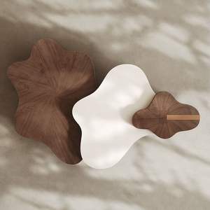 طقم طاولات قهوة فاخر وعصري لغرفة المعيشة بتصميم منحني من الخشب وأرجل من الفولاذ المقاوم للصدأ على الطراز الاسكندنافي - Product Image 3