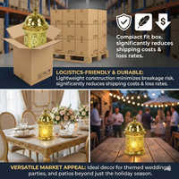 Lanterne de Ramadan en métal doré creux, à piles, avec LED, pour la décoration de l'Aïd Moubarak, mini lampe centrale lune et étoile, vente en gros