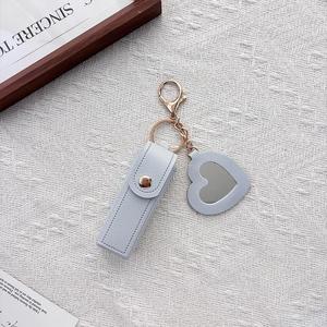 Portable <b>Lipstick</b> Pouch Bag Cosmetic Small Mirror Heart Shape Gift Lip Oil Case Bag PU Keychain Lipgloss Holder - Product Image 2