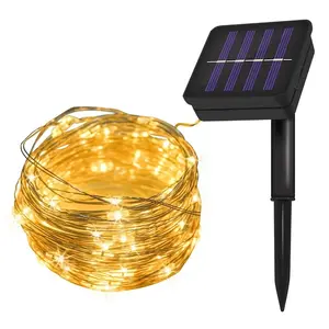 Corda led com mini luzes solar, fio de cobre, micro luzes para áreas externas, branco quente