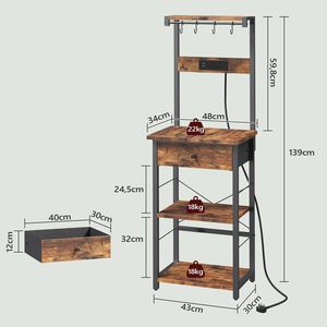 Étagère de cuisine multifonctionnelle avec support pour micro-ondes, station café, tiroir et multiprise intégrée - Product Image 3