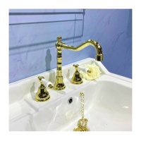 Robinet de lavabo de luxe à 3 trous, double robinet, marbre doré, mélangeur d'eau chaude et froide pour lavabo de salle de bain, valve en céramique pour chambre à coucher