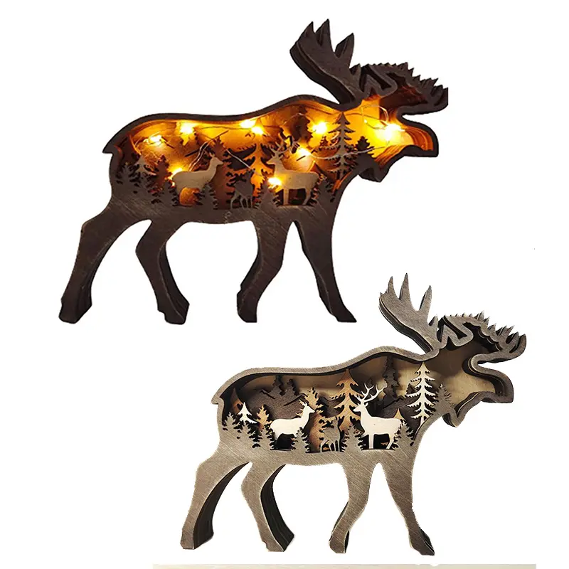 Đèn LED Trang Trí Tường Nghệ Thuật Mộc Mạc Động Vật Rừng Động Vật Bằng Gỗ 3D Nai Sừng Tấm Gấu Cáo Đại Bàng Ngựa Sói Trang Trí Tường Nhà Trang Trại