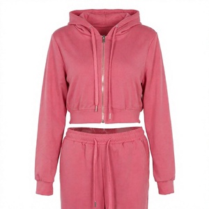 Ensemble jogging rose pour femme avec sweat à capuche et fermeture éclair, deux pièces, tenue décontractée, survêtement en Spandex/Polyester respirant et écologique pour l'automne - Product Image 3