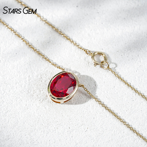 StarsGem Collar con Colgante de Oro Sólido de 10K con Esmeralda Colombiana, Zafiro y Rubí Creados en Laboratorio, Corte Ovalado, Engaste de Bisel - Product Image 3